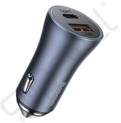 Baseus autós töltő USB+Type-C aljzat (40W, PD gyorstöltő 3.0, LED jelzés) SZÜRKE - extratelgsm