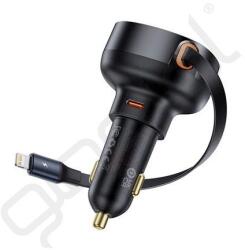 Baseus ENJOYMENT PRO autós töltő Type-C aljzat (55W, PD gyorstöltő 3.0 + csévélhető lapos lightning kábel) FEKETE
