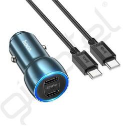 hoco. Z48 autós töltő 2 Type-C aljzat (40W, PD gyorstöltő, LED jelzés + Type-C kábel) KÉK