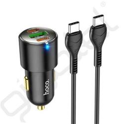 hoco. NZ6 autós töltő USB+2 Type-C aljzat (45W, PD gyorstöltő 3.0 + Type-C kábel) FEKETE