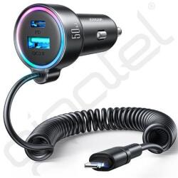 JOYROOM autós töltő USB+Type-C aljzat (45W, PD gyorstöltő 5.0 + fix lightning kábel) FEKETE