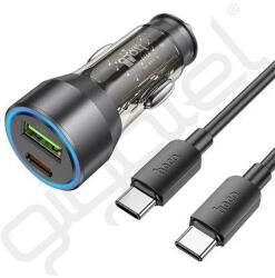 hoco. autós töltő USB+Type-C aljzat (43W, PD gyorstöltő, LED jelzés + Type-C kábel) FEKETE