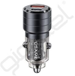 USAMS C36 autós töltő USB+Type-C aljzat (95W, PD gyorstöltő) FEKETE