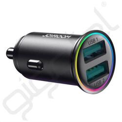 JOYROOM autós töltő 2 USB aljzat (24W, PD gyorstöltő, LED jelzés) FEKETE