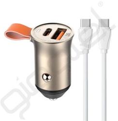 LDNIO C509Q autós töltő USB+Type-C aljzat (30W, PD gyorstöltő + Type-C - Type-C kábel) ARANY