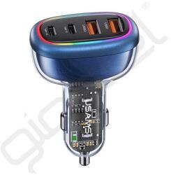 USAMS C33 autós töltő 2 USB+2 Type-C aljzat (120W, PD gyorstöltő 3.0) SÖTÉTKÉK