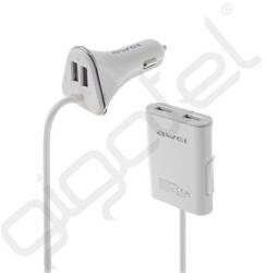 Awei C-400 autós töltő (4 USB aljzat, csíptethető, 180cm) FEHÉR