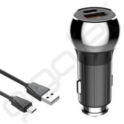 LDNIO autós töltő USB+Type-C aljzat (36W, PD gyorstöltő + microUSB kábel) EZÜST