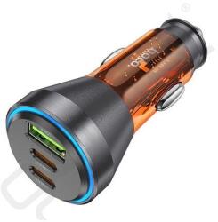 hoco. autós töltő USB+2 Type-C aljzat (60W, PD gyorstöltő, LED jelzés) NARANCSSÁRGA