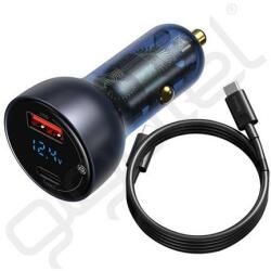 Baseus autós töltő USB+Type-C aljzat (65W, PD gyorstöltő 3.0 + Type-C kábel) SÖTÉTKÉK - extratelgsm
