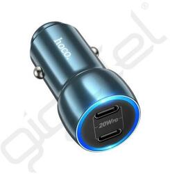 hoco. Z48 autós töltő 2 Type-C aljzat (40W, PD gyorstöltő, LED jelzés) KÉK