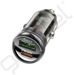 hoco. VISION autós töltő USB+Type-C aljzat (30W, PD gyorstöltő) ÁTLÁTSZÓ