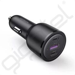 UGREEN autós töltő USB+2 Type-C aljzat (69W, PD gyorstöltő 3.0) FEKETE