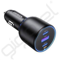 UGREEN autós töltő USB+2 Type-C aljzat (130W, PD gyorstöltő 3.0) FEKETE - extratelgsm