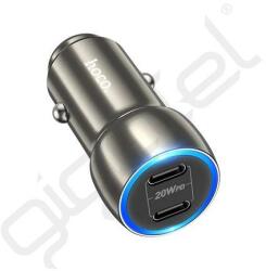hoco. Z48 autós töltő 2 Type-C aljzat (40W, PD gyorstöltő, LED jelzés) SZÜRKE