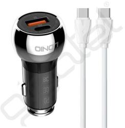 LDNIO autós töltő USB+Type-C aljzat (36W, PD gyorstöltő + Type-C - Type-C kábel) EZÜST