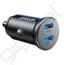 JOYROOM autós töltő 2 Type-C aljzat (30W, PD gyorstöltő, LED jelzés) FEKETE