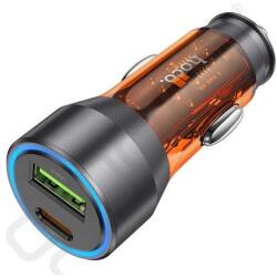 hoco. autós töltő USB+Type-C aljzat (43W, PD gyorstöltő, LED jelzés) NARANCSSÁRGA