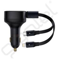 Baseus autós töltő (USB, 30W, PD gyorstöltő + Type-C/lightning kábel) FEKETE - extratelgsm