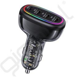 USAMS C34 autós töltő 3 USB+Type-C aljzat (48W, PD gyorstöltő) FEKETE