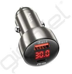 hoco. Z50 autós töltő USB+Type-C aljzat (48W, PD gyorstöltő 3.0, LED kijelző) SZÜRKE