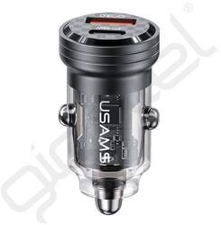 USAMS C35 autós töltő USB+Type-C aljzat (45W, PD gyorstöltő) FEKETE