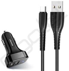 USAMS KING TU C13 autós töltő 2 USB aljzat (10W, LED jelzés + microUSB kábel) FEKETE