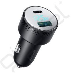 JOYROOM autós töltő USB+Type-C aljzat (53W, PD gyorstöltő 3.0, LED jelzés) FEKETE