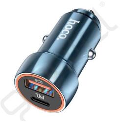 hoco. Z46A autós töltő USB+Type-C aljzat (20W, PD gyorstöltő 3.0) KÉK