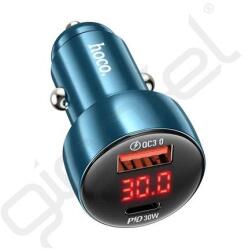 hoco. Z50 autós töltő USB+Type-C aljzat (48W, PD gyorstöltő 3.0, LED kijelző) SÖTÉTKÉK