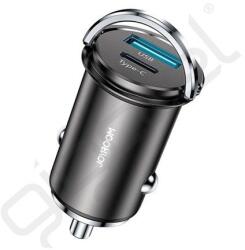 JOYROOM autós töltő USB+Type-C aljzat (20W, PD gyorstöltő 3.0) FEKETE