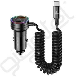 USAMS C33 autós töltő USB+Type-C aljzat (60W, PD gyorstöltő + Type-C kábel) FEKETE