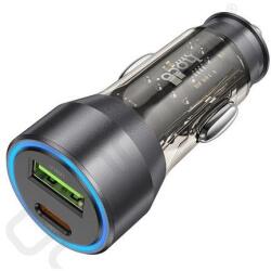 hoco. autós töltő USB+Type-C aljzat (43W, PD gyorstöltő, LED jelzés) FEKETE