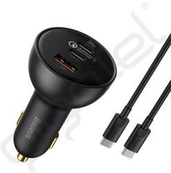 Baseus QUALCOMM autós töltő USB+2 Type-C aljzat (100W, PD gyorstöltő 5.0 + Type-C kábel) FEKETE