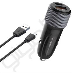 LDNIO autós töltő USB+Type-C aljzat (36W, PD gyorstöltő + microUSB kábel) FEKETE