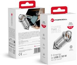 Forcell F-ENERGY Mini autós töltő 2 x Type C PD QC3.0 3A 30W ezüst
