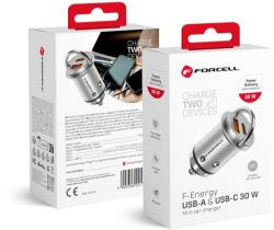 Forcell F-ENERGY Mini autós töltő Type C + USB A PD QC3.0 5A 30W ezüst