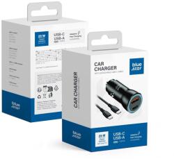 Blue Star autós töltő 3A 25W Type C + USB A + Type C to Type C PD QC3.0 AFC PPS kábel fekete