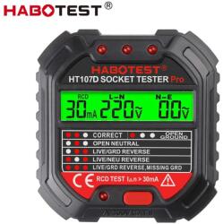 Habotest HT107D (RCD-RCD) - dugalj teszter bekötések ellenőrzéséhez: LCD panel, feszültségkijelzés, RCD teszt és RCD értékkijelzés (107d-r)