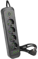 4-es elosztó , dugaljzat , hosszabbító , kapcsolós , 2m-es kábellel , 3 x USB , 1 x USB-C , fekete , Modi (5852)