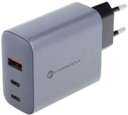 Forcell F-Energy GaN utazási töltő 2x USB C és USB A aljzattal - 4A 65W PD-vel és Quick Charge 4.0 (ipro-793504)
