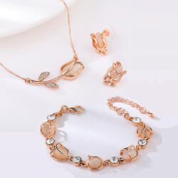  Rózsaarannyal bevont 3 részes tulipán ékszerszett krémszínű opálokkal (0059. ) (K100589A-001_set)