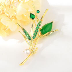  Arannyal bevont zöld virágcsokor bross Swarovski kristályokkal (0245. ) (G500942C07Y)