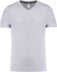 Kariban Férfi V-nyakú piké póló, kontrasztos szélekkel, Kariban KA374, Oxford Grey/Navy/White-L (ka374oxg-nv-wh-l)