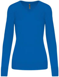 Kariban Női V-nyakú testhezálló pulóver, Kariban KA966, Light Royal Blue-L (ka966lro-l)