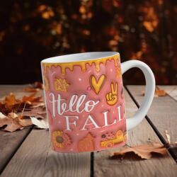 Deconline Customs Őszi mintás bögre 3D pufi hatású "Hello Fall" kerámia (DO126103)