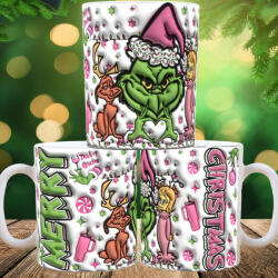 Deconline Customs Grincses karácsonyi bögre 3D pufi hatású "Merry Christmas pink (DO129147)