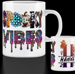 Deconline Customs Halloweeni bögre, Spooky vibes 300ml fehér A te neveddel naracsságra (DO69334-MUG-ORANGE)