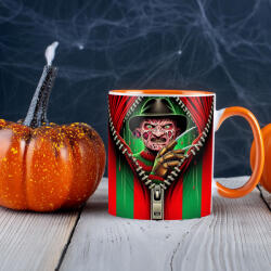 Deconline Customs Halloween mintás bögre Freddy Krüger Cipzáros Narancssárga (DO126136-ORANGE-MUG)