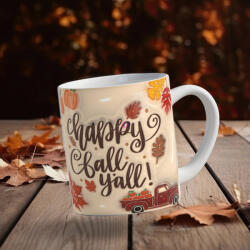 Deconline Customs Őszi mintás bögre 3D pufi hatású "Hello Fall Y'all" kerámia (DO126104)